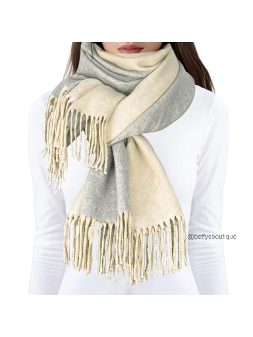 Wool Blend Pashmina Shawl Reversible Scarf with Tassels